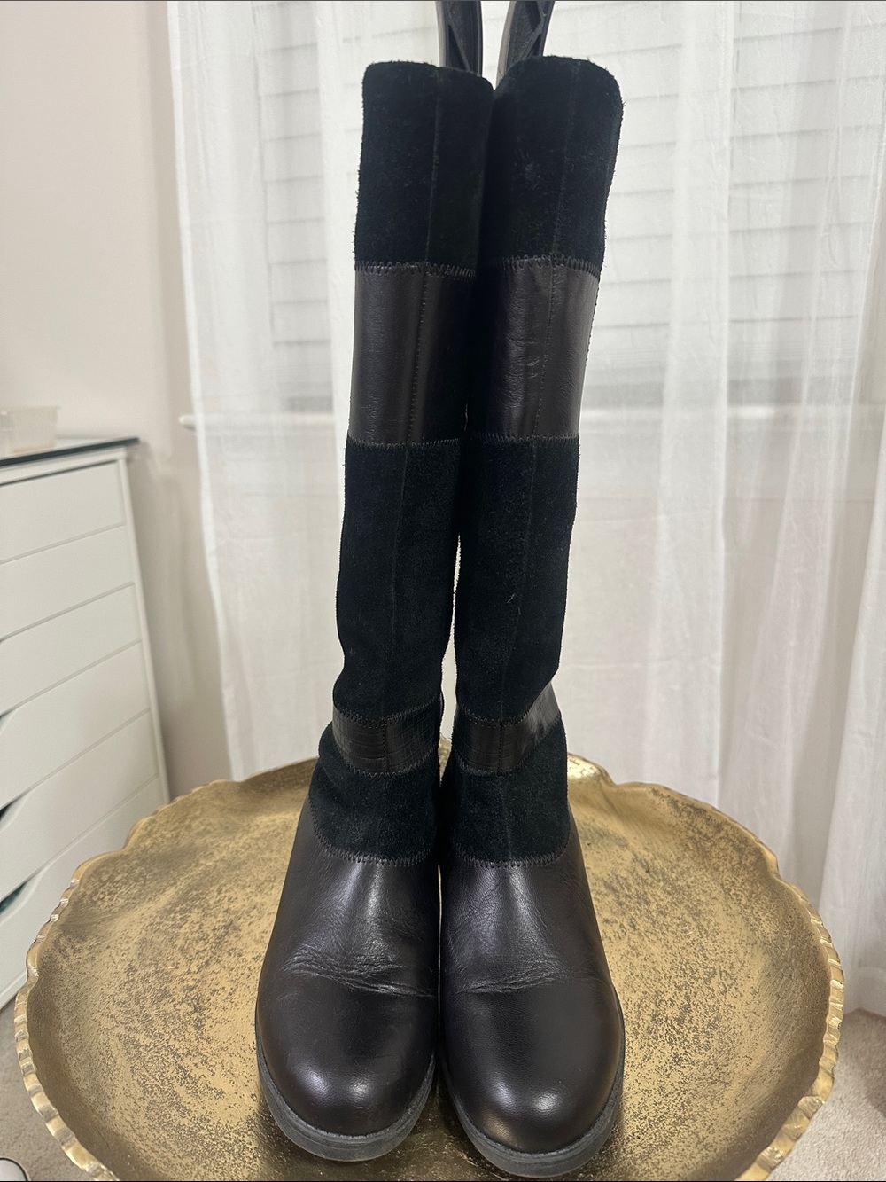 Clarks Black Leather and Suede Over-the-Knee Boots